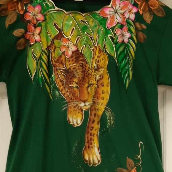 3D painted Art to Wear Jungle Leopard Animal Print Mini Dress, Tunic Top Artsy - Picture 12 of 12